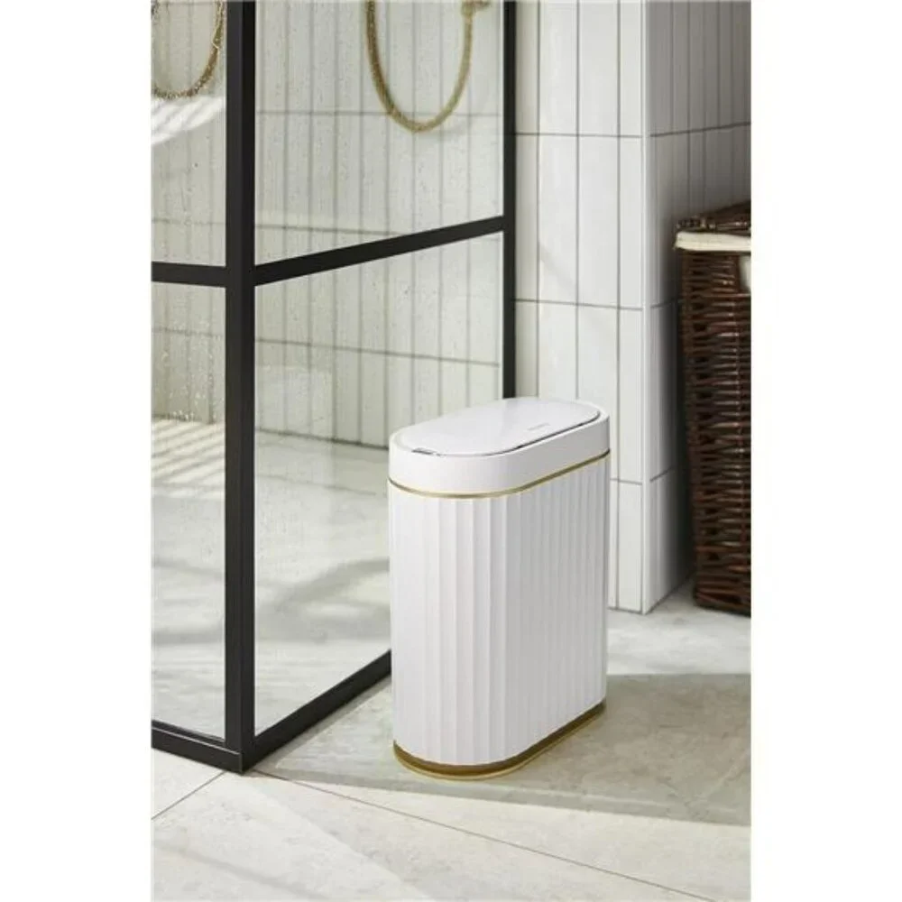 Motion Sensor Trash Can 2 Gallon White Gold Slim Bathroom Kitchen Office Bin